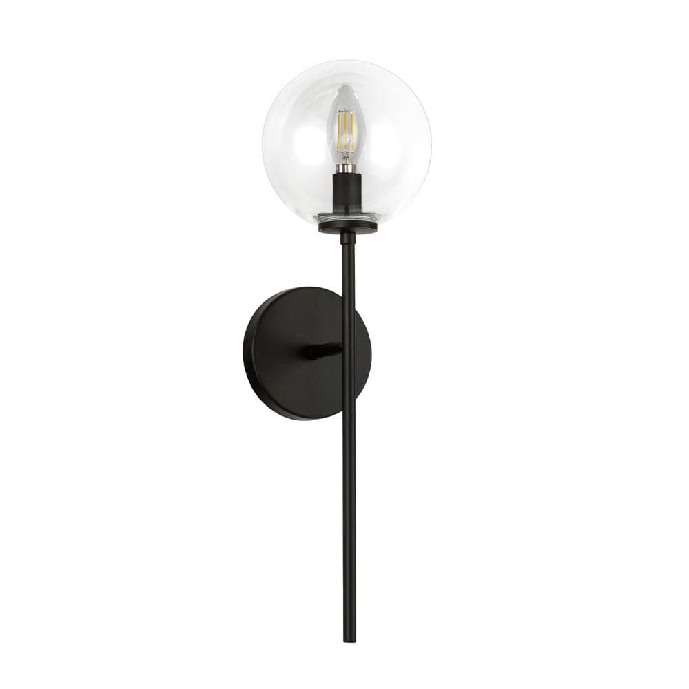 Cassia Matte Black and Clear Glass Wall Sconce