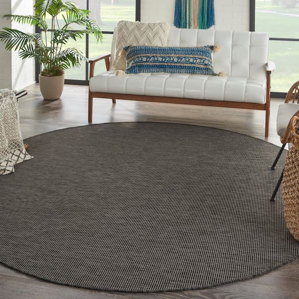 Positano Charcoal 8 ft. x 8 ft. Round Solid Modern Indoor/Outdoor Patio Area Rug