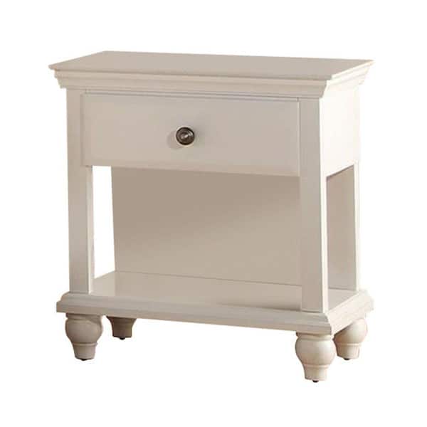 Benjara Poplar Wood White Spacious Storage Nightstand BM171574 The Home Depot