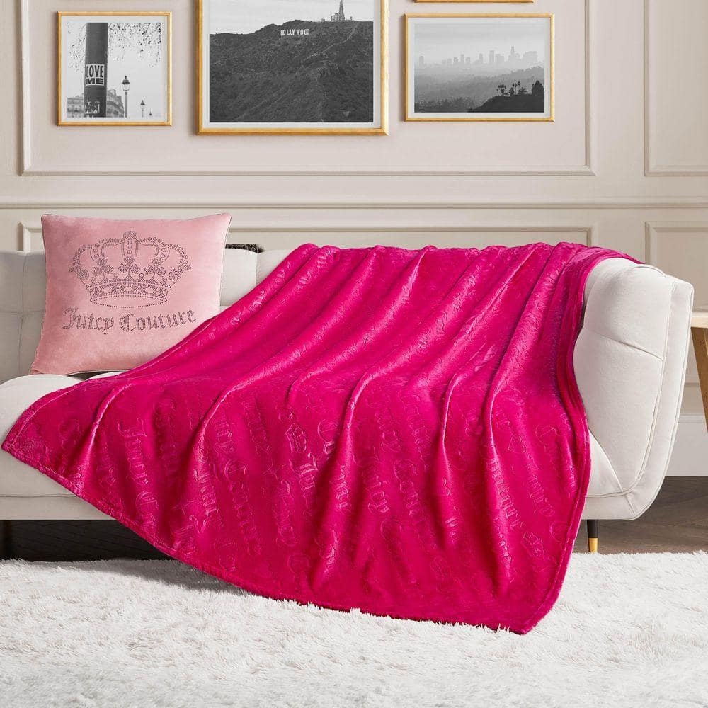 JUICY COUTURE Embossed Hot Pink Logo Plush Microfiber Throw