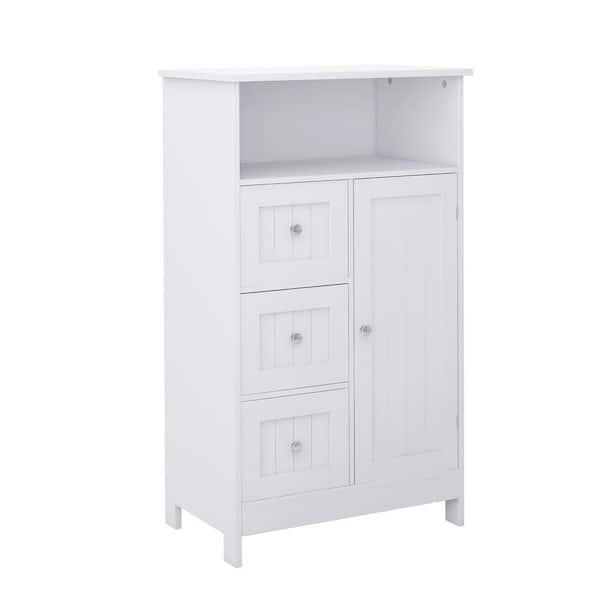 23.62 in. W x 11.81 in. D x 39.37 in. H White MDF Freestanding Bathroom Linen Cabinet with 3-Drawers 1-Door