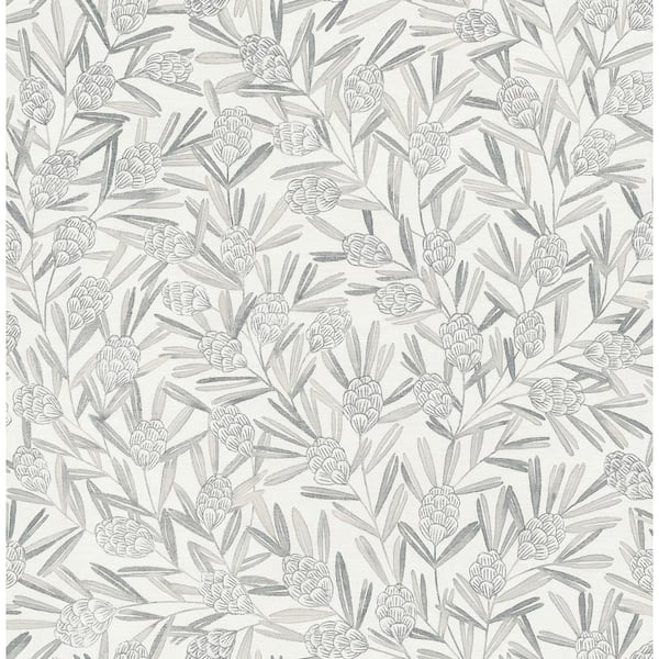 A-Street Prints Zulma Grey Decorative Botanical Wallpaper Sample