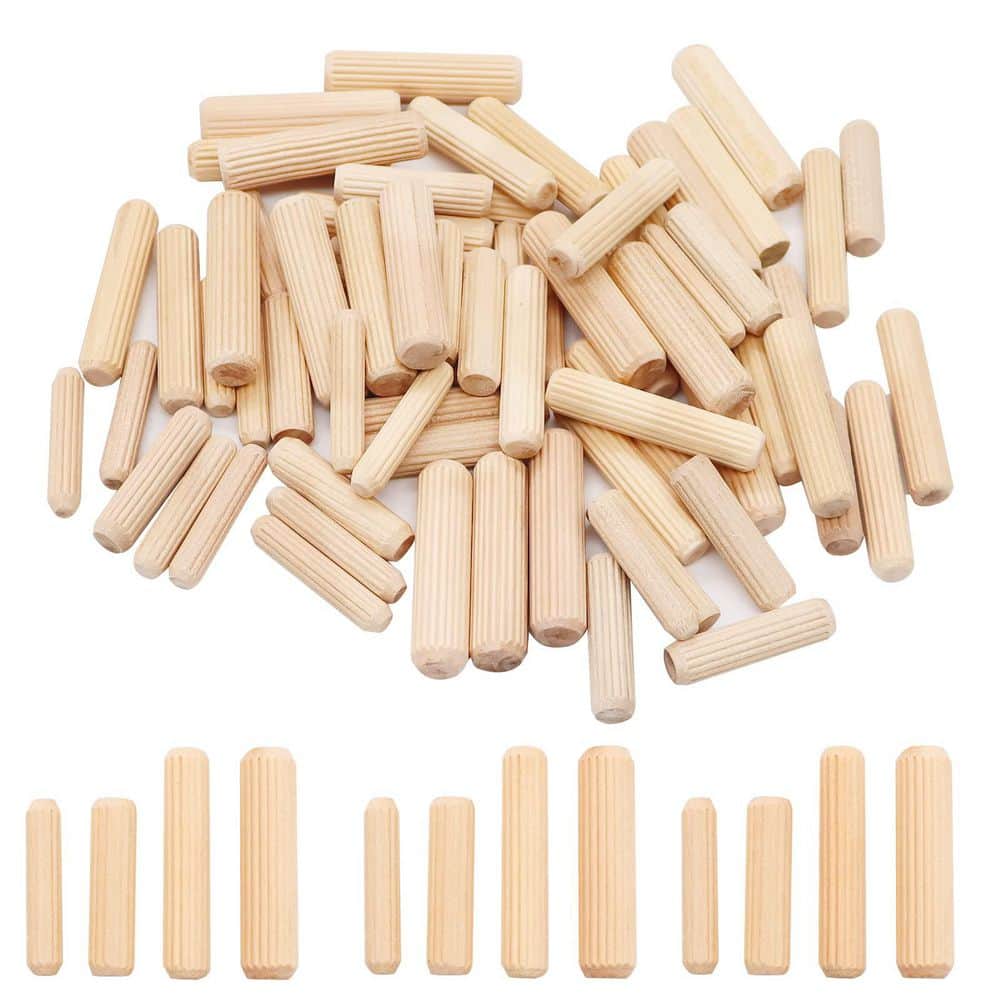 230 Pcs Wooden Dowel Pins 1/4 inch, 5/16inch, 3/8inch, Fluted Wood Dowels R