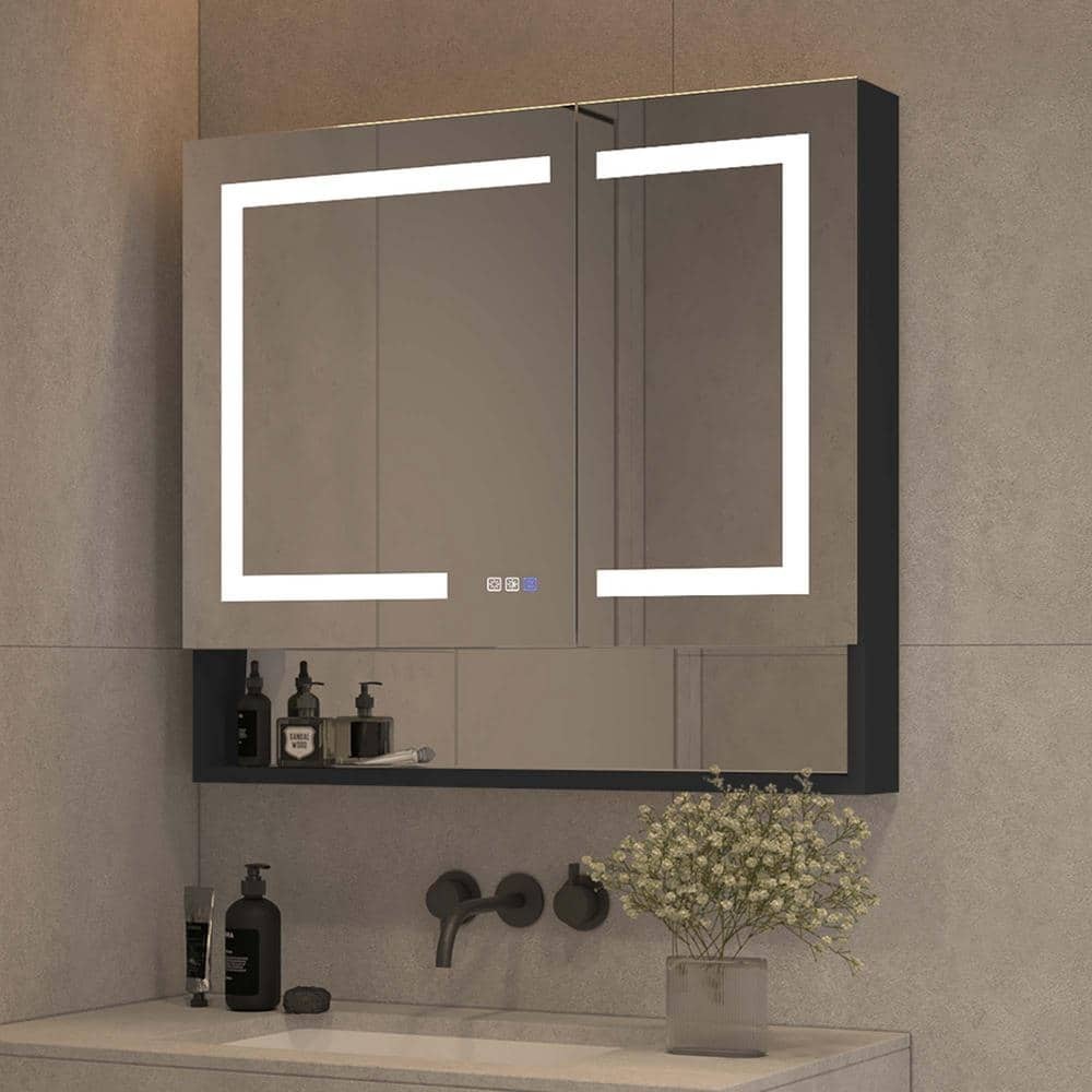 FUNKOL 36 in. W x 32 in. H Rectangular Black Aluminum Recessed/Surface ...