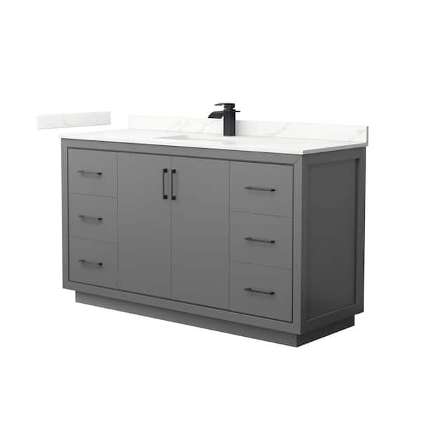Wyndham Collection Icon 60 in. W x 22 in. D x 35 in. H Single Bath Vanity in Dark Gray with Giotto qt Top