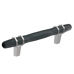 London 3-3/4 in. (96mm) Modern Black Bronze/Polished Chrome Bar Cabinet Pull