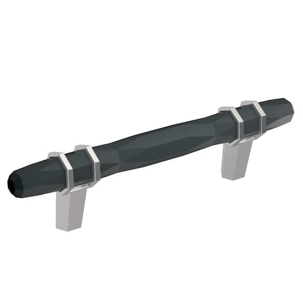 Amerock London 3-3/4 in. (96mm) Modern Black Bronze/Polished Chrome Bar Cabinet Pull
