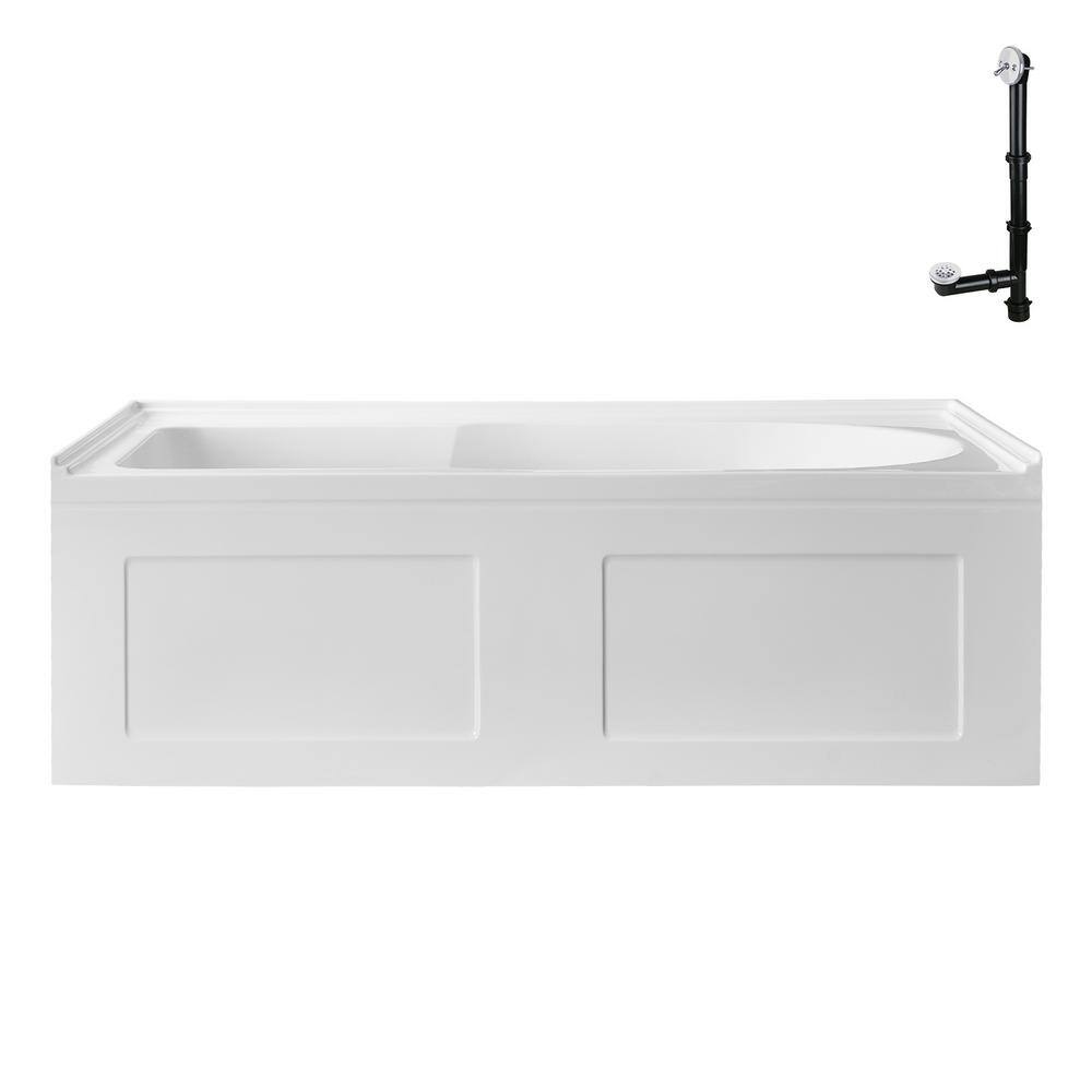 Glossy White 60" Acrylic Alcove Bathtub with Left-Hand Drain