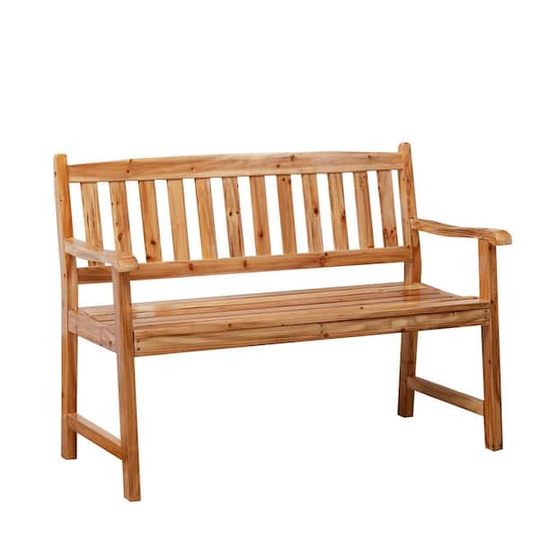 Anraja H-24LT 4 ft. 2-Person Seat Lightly Toasted Wood Outdoor Bench Patio Furniture Front Porch