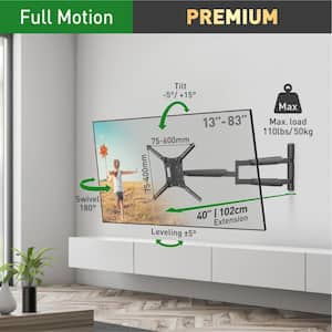 Barkan 13 - 83 in. Full Motion - 4 Movement Extra Long TV Wall Mount Black Extremely Extendable Cable Management