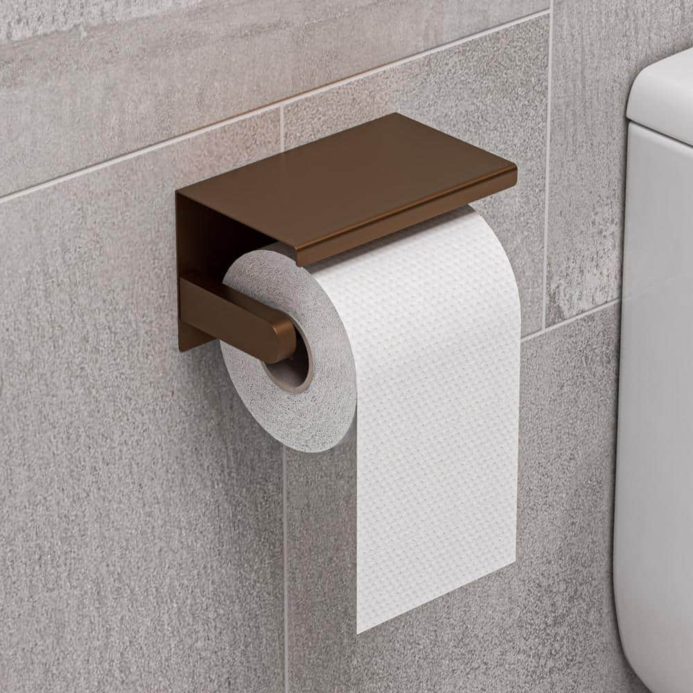 Brushed Copper Stainless Steel Toilet Paper Holder with Shelf