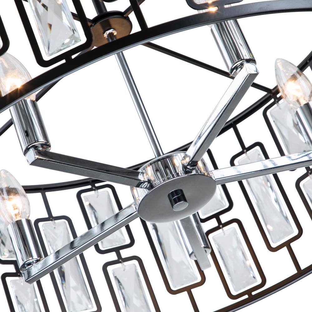 Black and Chrome Crystal Drum Chandelier with Faceted Accents