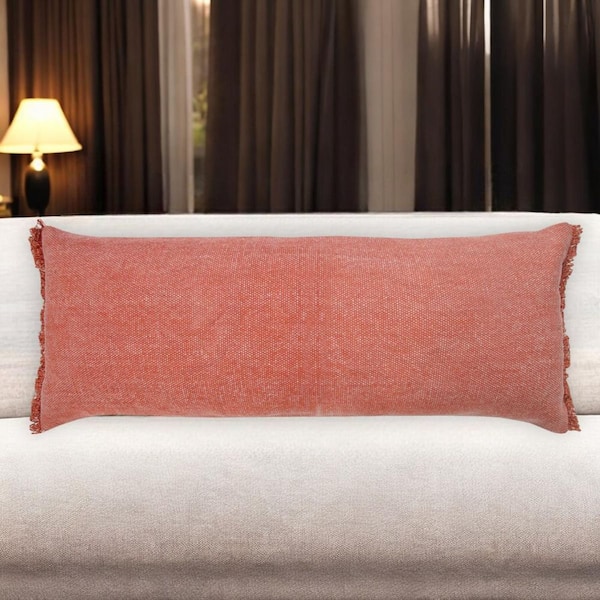 Pink Solid Polyester 14 in. x 36 in. Throw Pillow
