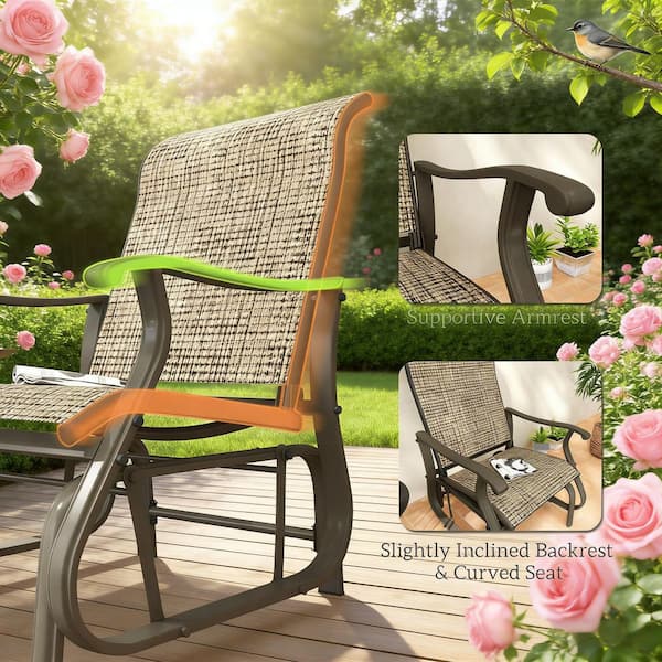 Metal Outdoor Garden Glider Chair w/ Steel Frame and Mesh Fabric