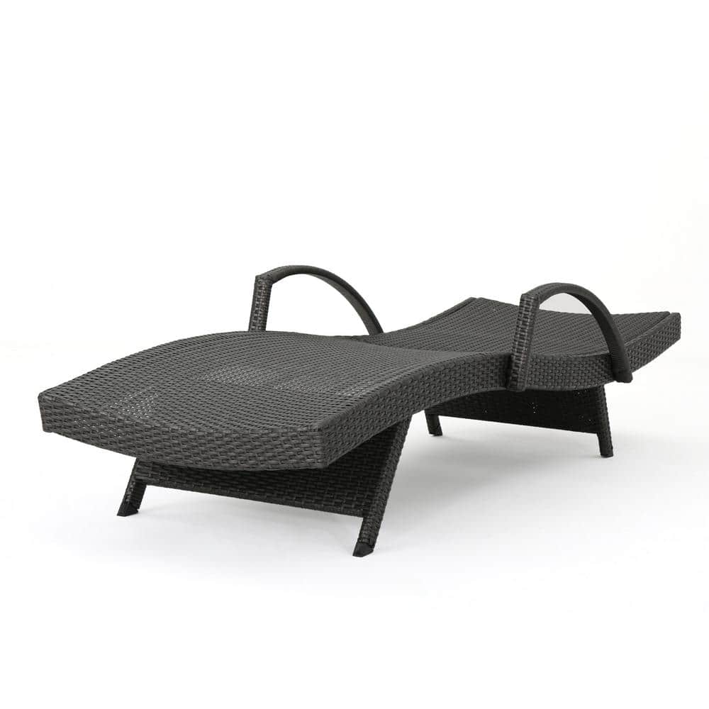 Gray Wicker Outdoor Adjustable Arm Chaise Lounges, Set of 2