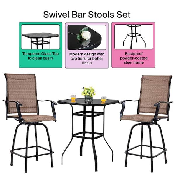 Pyramid Home Decor Outdoor Bar Height Bistro Set 3 Piece Patio 1 Table And 2 Stool Chairs Phd Cm125 Bn - Home Decor Patio Furniture