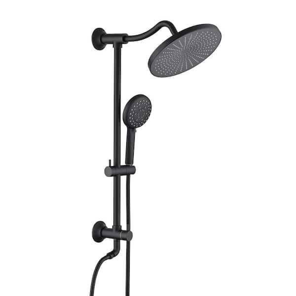Pdpbath 5-Spray Wall Bar Round Shower Faucet Kit with Hand Shower in Matte Black (Valve Not Included)