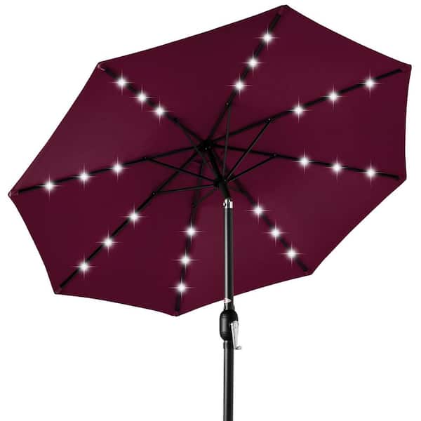 burgundy patio umbrella tilt 9ft with Lights proof ribs Best Choice Products 10 ft