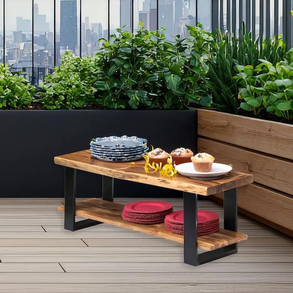 Alaterre Furniture Alphine 42 in. Natural/Black Rectangle Wood Top