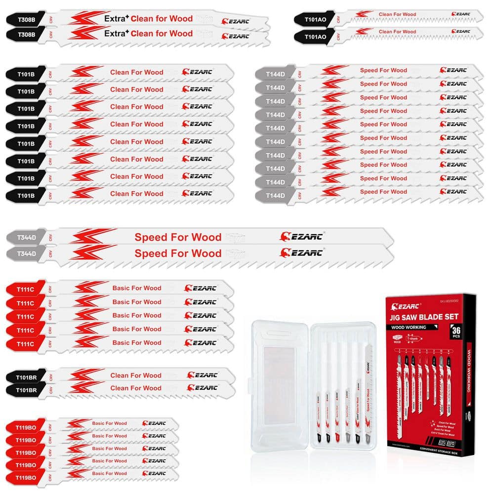 Fast and Clean T-Shank Assorted TPI Wood Cutting High Carbon Steel Jig Saw Blade Set (36-Pack) price history on PriceWatchPro