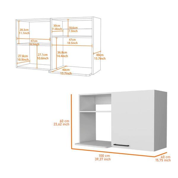 Amucolo 39.37 in. W x 15.75 in. D x 23.62 in. H White Wood Ready to Assemble Wall Kitchen Cabinet