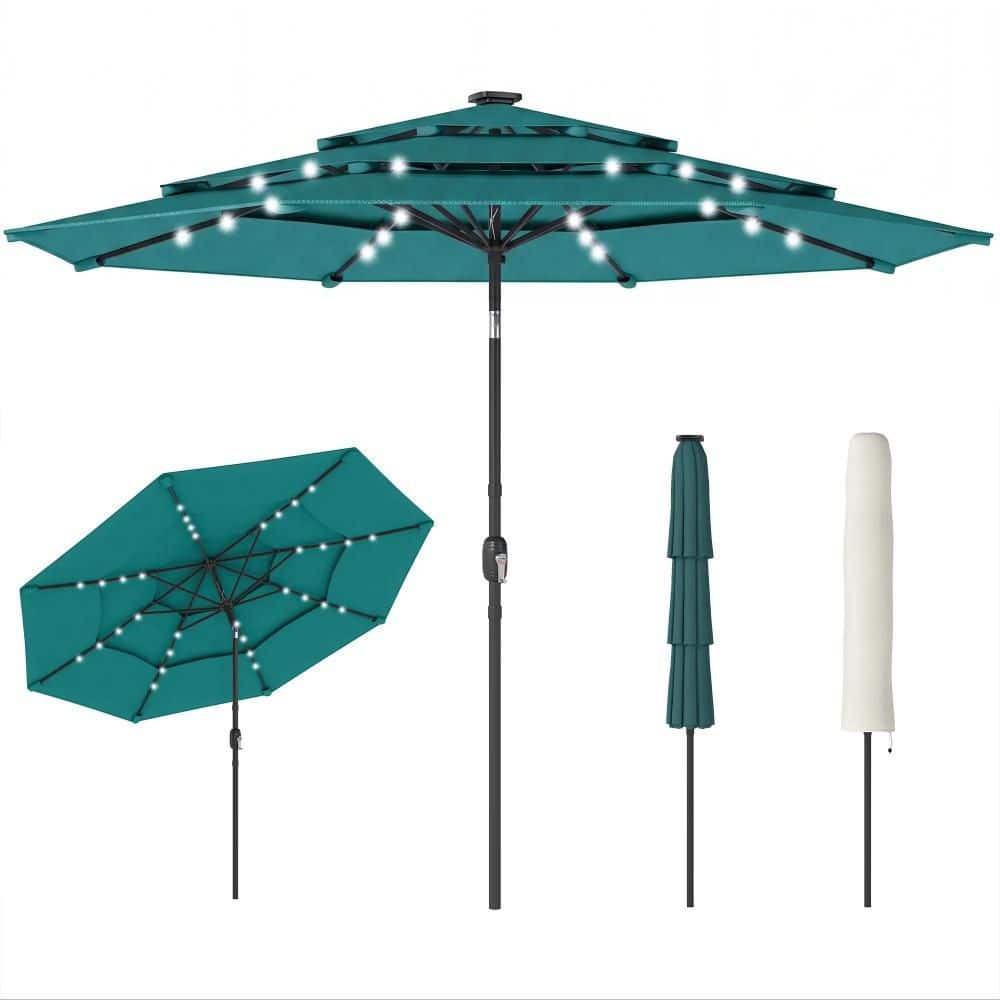 led patio umbrella sam& 39 EliteShade USA 10-Year-Non-Fading 9ft Market Umbrella, Commercial Grade Table Sun with 80 Solar Lights, Crank Open, Windproof & UPF 50+ UV Protection for Garden, Deck, Pool, Backyard lasting use EliteShade 9ft Three-Tier Solar LED