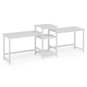 Moronia 96.9 in. White Double Computer Writing Desk with Printer Shelf, Extra Long 2-Person Desk with Open Storage