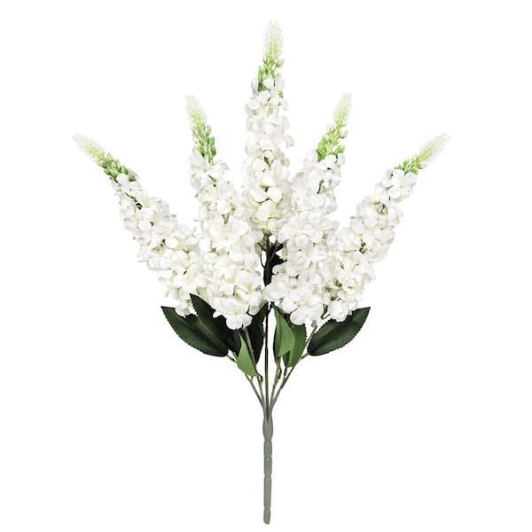23 in. White Artificial Larkspur Flower Stem Bush Bouquet (Set-2)