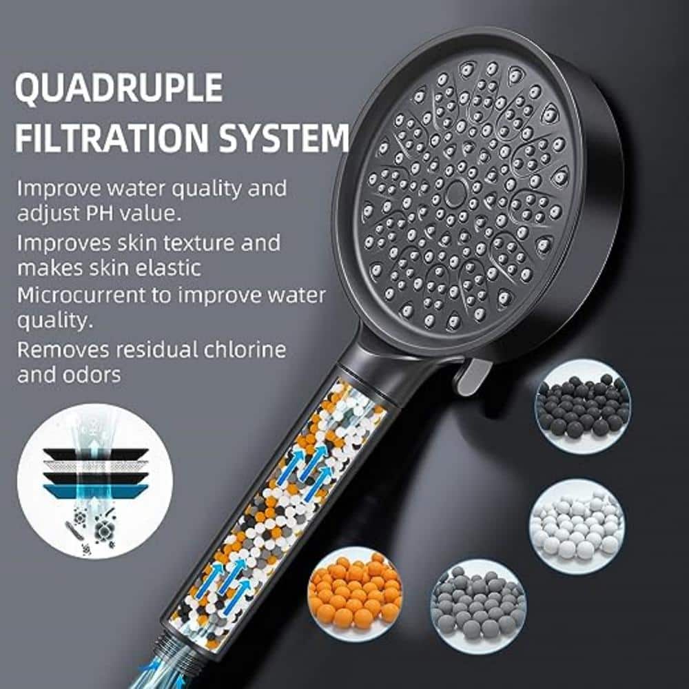 Matte Black Handheld 6-Spray Wall Mounted Shower Head