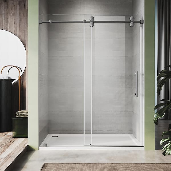 UNIKOO UKS04 56 to 60 in. W x 76 in. H Sliding Frameless Shower Door in Space Gray, Enduro Shield 3/8 in. SGCC Clear Glass
