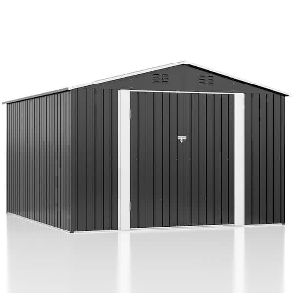 7.4 ft. W x 7.4 ft. D Black Metal Storage Shed with Plastic Floor Reinforced Frame and Lockable Doors