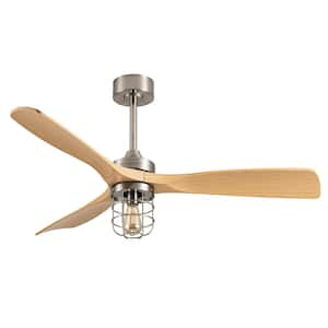 52 in. Light Brushed Nickel Low Profile Indoor Ceiling Fans with 3-Wood Finished Blades