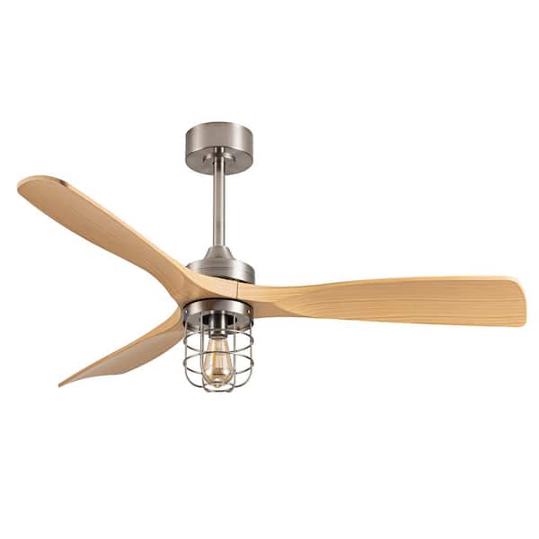 Pia Ricco 52 in. Light Brushed Nickel Low Profile Indoor Ceiling Fans with 3-Wood Finished Blades