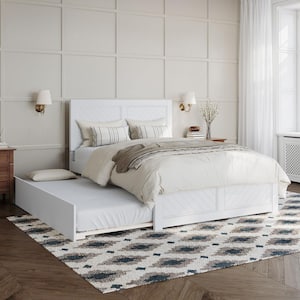 Canyon White Solid Wood Full Platform Bed Frame with Matching Footboard and Full Trundle