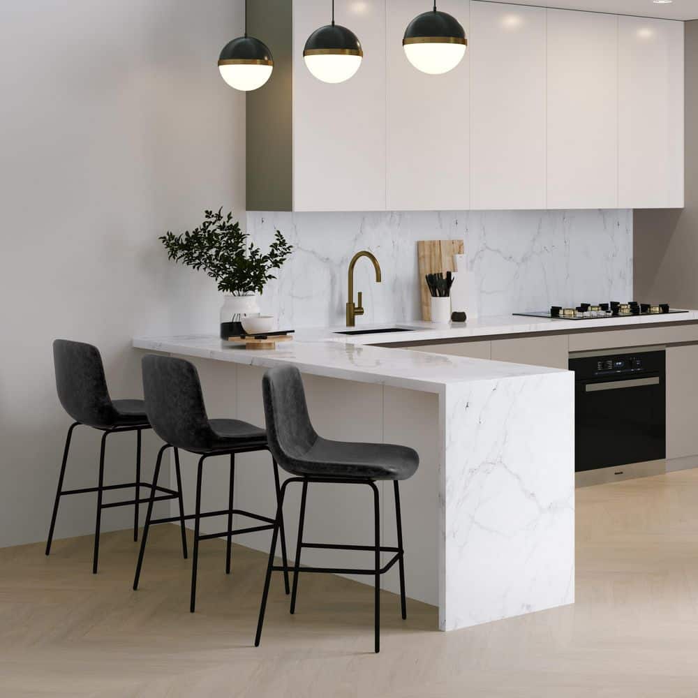Jolie Distressed Charcoal Grey Faux Leather Counter Height Stools