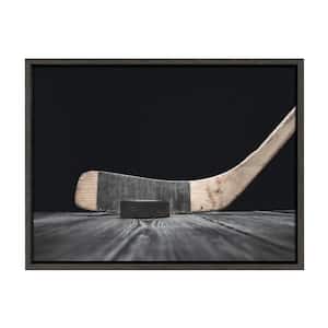Sylvie "Vintage Hockey Stick and Puck on Black" by Saint and Sailor Studios Framed Canvas Wall Art