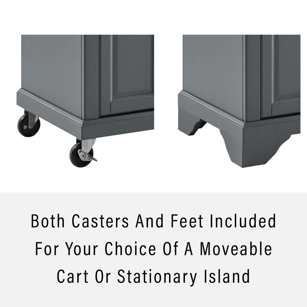 Traditional Gray Granite-Top Birch Kitchen Cart with Nickel Accents
