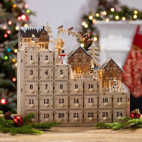 GERSON INTERNATIONAL 13,98 in. H B/O Lighted Christmas Wood Village Scene Advent Calendar 2537640EC - The Home Depot GERSON INTERNATIONAL 13,98 in. H B/O Lighted Christmas Wood Village Scene Advent Calendar 2537640EC - The Home Depot