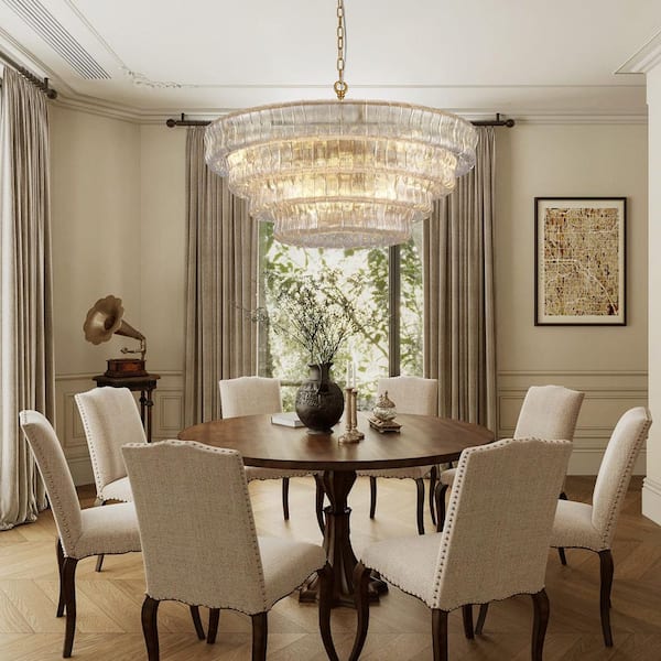 36 in. 12-Light Dimmable LED Brass Kitchen Island Chandelier with Clear Glass, for Dining Room, Living Room, Foyer