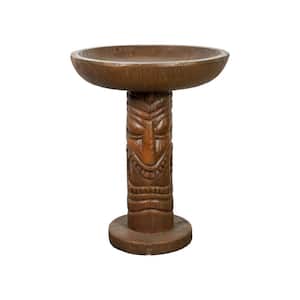 24.2 in. Brown Concrete Pedestal Birdbath The Grande Tiki God Kanaloa Teeth Outdoor Garden Bird Bath for Patio Lawn Yard