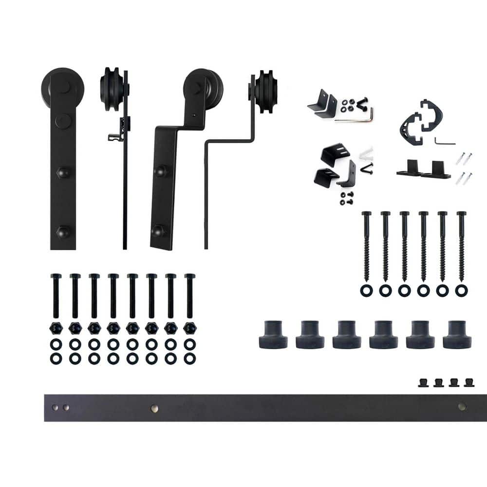 8 ft./96 in. Black Rustic Single Track Bypass Sliding Barn Door Hardware Kit Straight Design Roller for Double Doors price history on PriceWatchPro