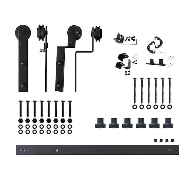 7.5 ft./90 in. Bypass Sliding Barn Door Hardware Steel Track for Double Wooden Doors Closet Kitchen Kit 7.5 ft./90 in. Bypass Sliding Barn Door Hardware Steel Track for Double Wooden Doors Closet Kitchen Kit