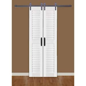 36 in. x 84 in. Louver/Louver White PVC Composite Split Barn Door