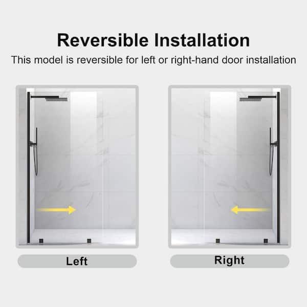 UKH07B 40-1/2 in. W x 80 in. H U-Channel Frameless Fixed Shower Door Panel in Matte Black, 3/8 in. Clear Glass