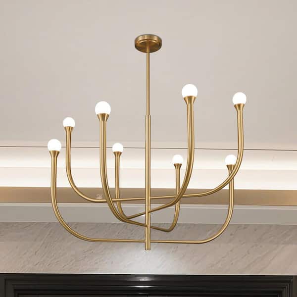 Thesis Dahlia 36 in. 8-Light Brass Chandelier with Opal Glass