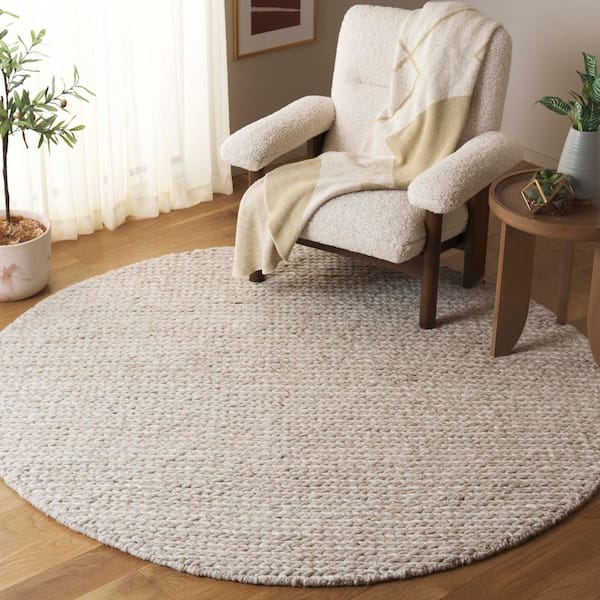 Natura 6 ft. x 6 ft. Light Beige Solid Marle Round Area Rug