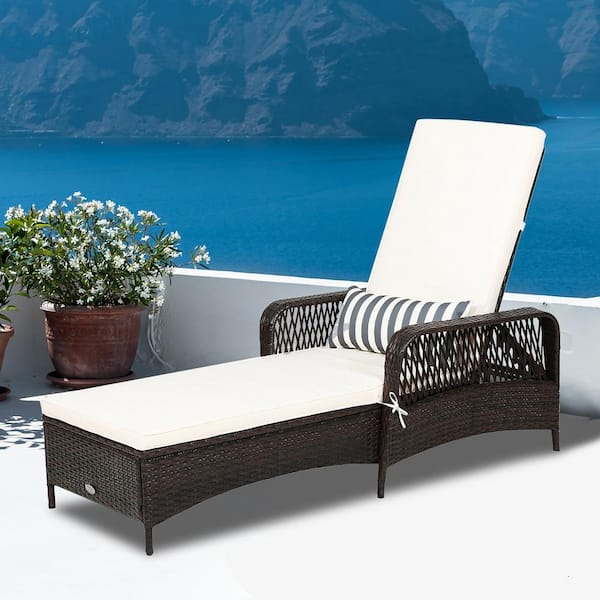 SUNRINX Brown Wicker Outdoor Chaise Lounge With Beige Cushions MG32-14 ...