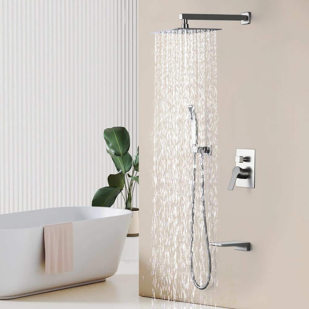 Brushed Nickel 10" Rain Shower Faucet Set with Handheld