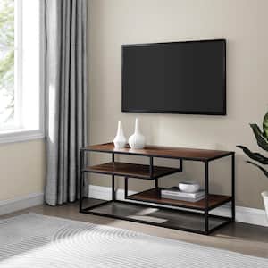 40 in. Dark Walnut Wood and Metal Modern Open-Storage TV Stand for TVs Up 43 in.