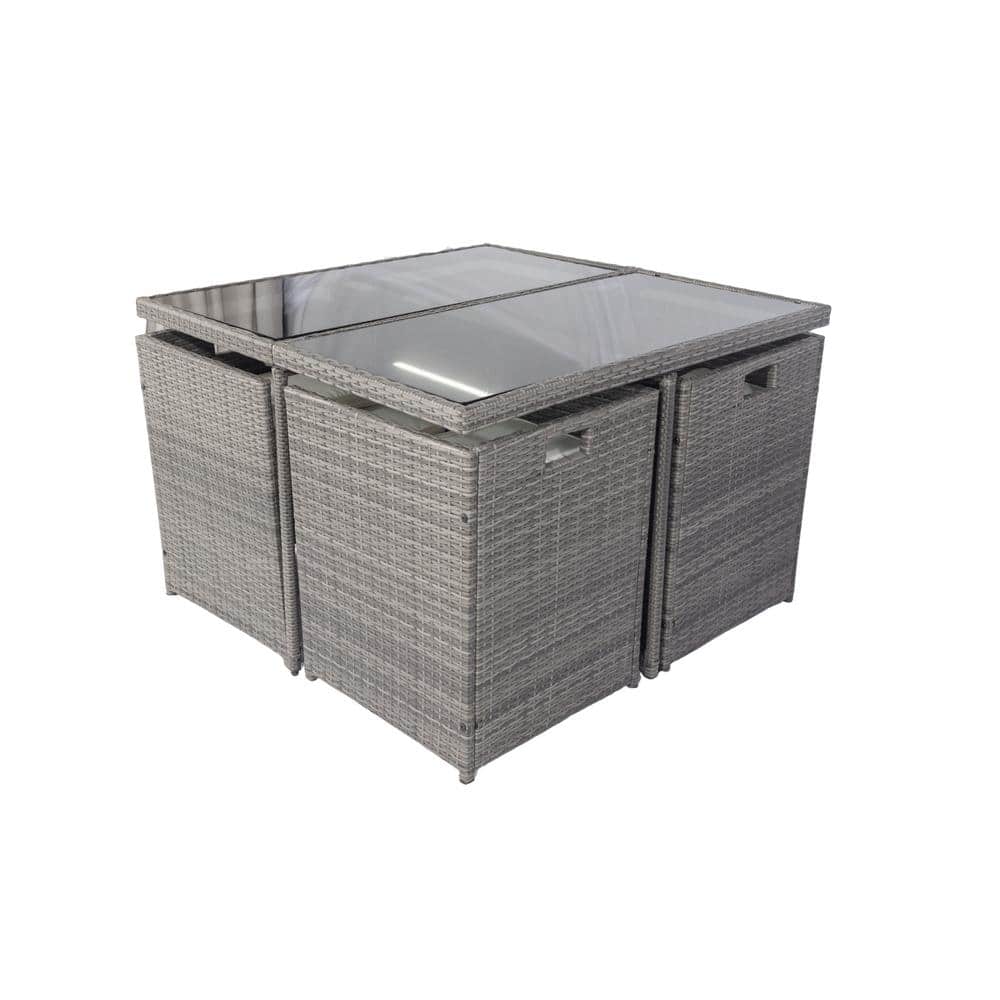 Modern Grey 5-Piece Plastic Outdoor Dining Sets Outdoor Space Saving Rattan